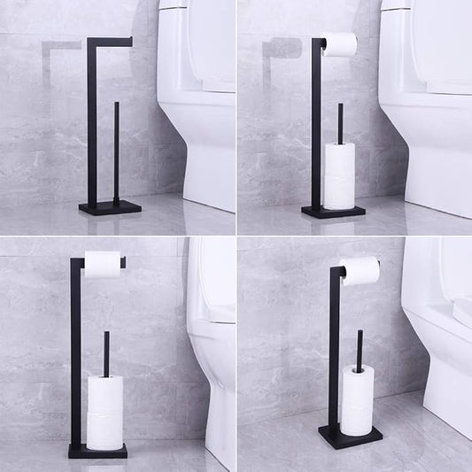 kimzcn Matte Black Toilet Paper Holder Stand Toilet Paper Roll Holder with Shelf Reserve Free Standing Portable Tissue Storage Organization
