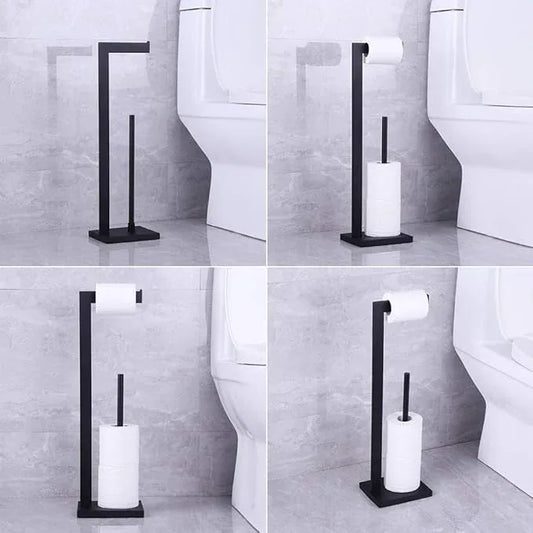 kimzcn Matte Black Toilet Paper Holder Stand Toilet Paper Roll Holder with Shelf Reserve Free Standing Portable Tissue Storage Organization - ModernBath