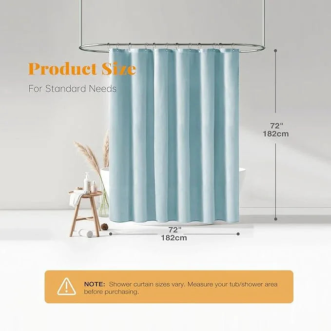 BTTN Fog Blue Shower Curtain - Linen-Look Heavy Duty Waterproof Cloth Shower Curtain Set with 12 Plastic Hooks, Hotel Spa Luxury Simple Decorative Thick Fabric Shower Curtains for Bathroom - 72x72 - ModernBath