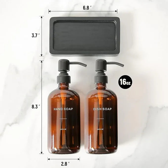 Prus Waso Amber Soap Dispenser Set, Soap Dispenser for Kitchen Sink with Black Stainless Steel Pump, Perfect for Kitchen Accessories Decor. (Amber) - ModernBath