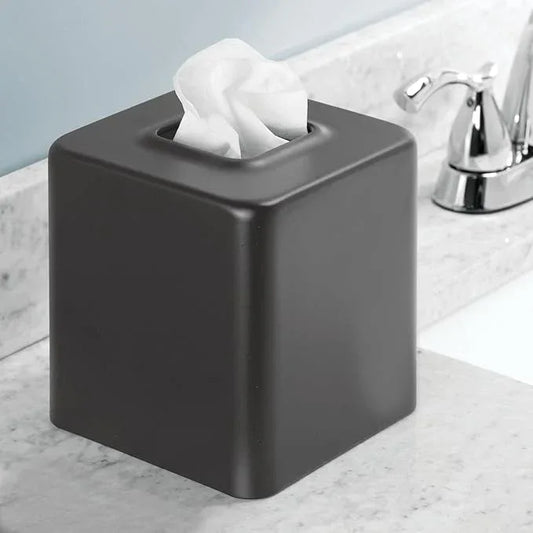 mDesign Metal Square Tissue Box Cover, Modern Facial Paper Holder - Accessories for Bathroom Vanity Countertop, Bedroom Dresser, Night Stand, Desk, Office, End Table - Unity Collection - Graphite Gray - ModernBath