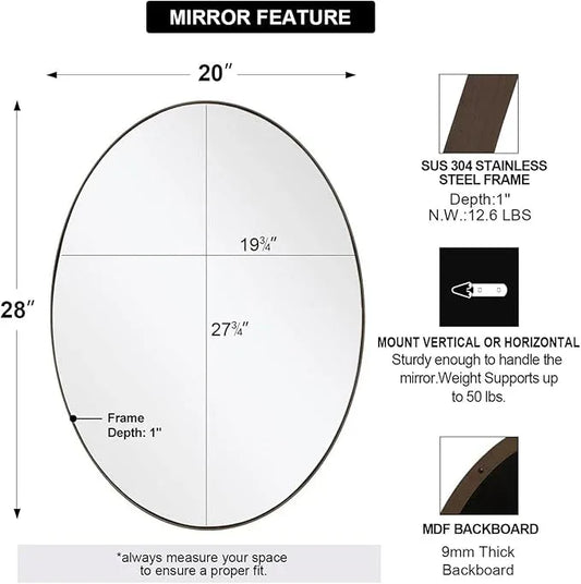 ANDY STAR Brushed Bronze Oval Mirrors for Bathroom, 20x28 Inch Bronze Stainless Steel Metal Framed Oval Wall Mirror, Modern Vanity Mirror Wall Mount Horizontal or Vertical - ModernBath