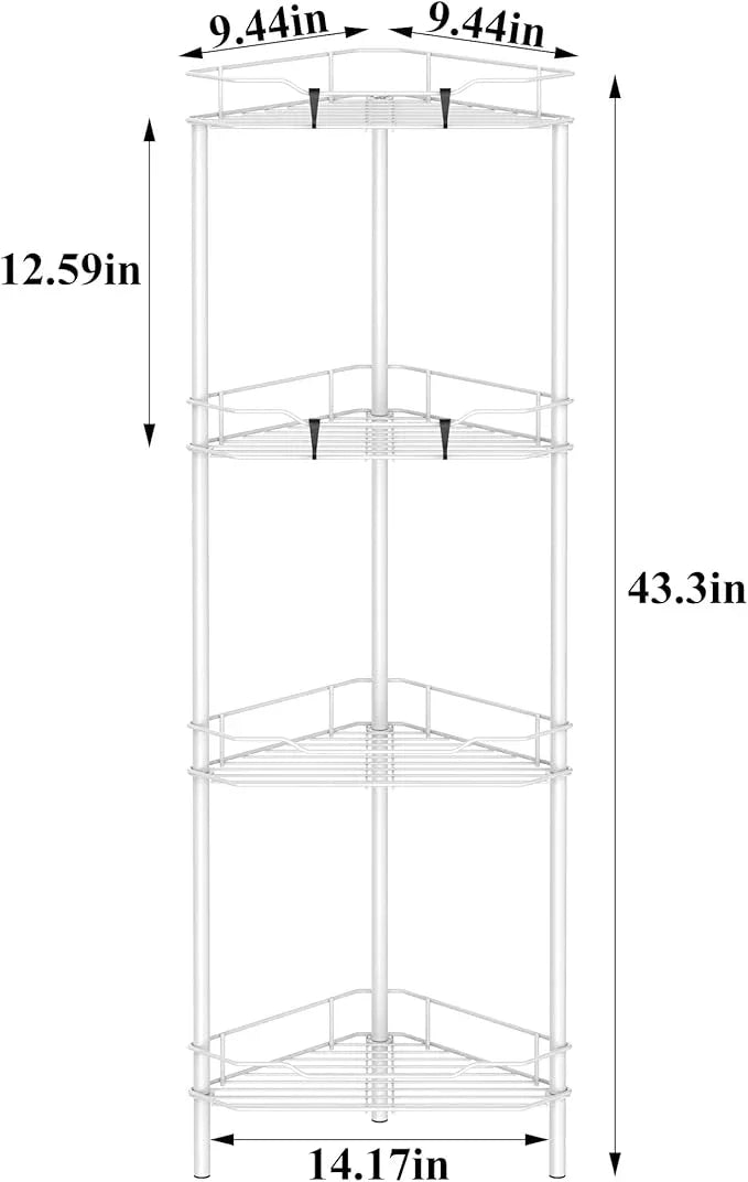 4 Tier Floor Standing Corner Shower Caddy Organizer Shelf with Hooks, Bathroom Shelves Stand Rack, White - ModernBath