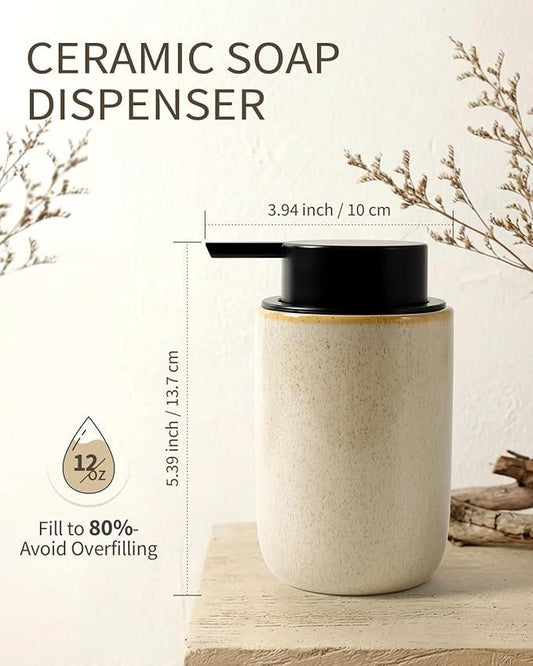 BosilunLife Lotion Pump Dispenser - Hand Soap Dispenser Bathroom Ceramic Dish Liquid Soap Dispenser for Bathroom, Kitchen, Countertop Soap Dispensers (Greige with Speckle, Liquid Pump) - ModernBath