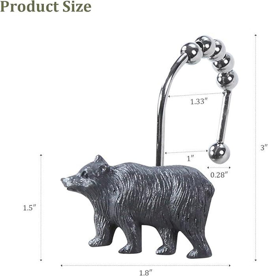 Decorative Forest Animal Shower Hooks, 12-Pack Bear Design with Smooth Gliding Rings, Rust-Proof for Bathroom Bedroom Living Room Decor - ModernBath