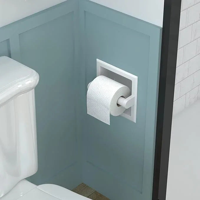 FORIOUS Recessed Toilet Paper Holder, Stainless Steel Durable Tissue Roll Holder Wall Mount for Bathroom Space Saving Design with Mounting Bracket, in Wall Toilet Paper Dispenser Insert, White - ModernBath