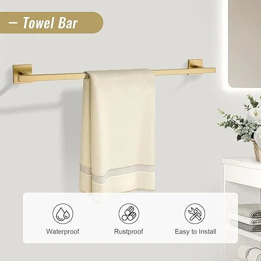 YACVCL Towel Bar Set, 5-Piece Brushed Gold Bathroom Hardware Set, Gold Bathroom Accessories Set, SUS304 Stainless Steel 23.6 Inch Towel Holder Towel Racks Set Wall Mounted - ModernBath