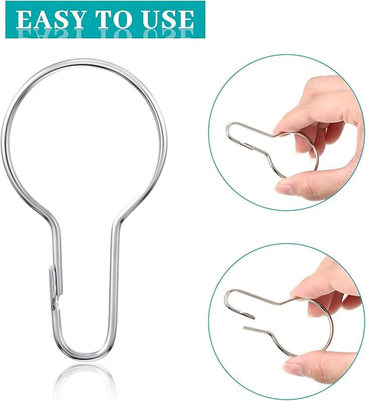 Queekay 100 Pieces Metal Shower Curtain Hooks Hanging Clips Metal Practical Shower Curtain Rings Hangers for Bathroom Bedroom Kitchen Home Applications(Silver,2.7x1.5'')
