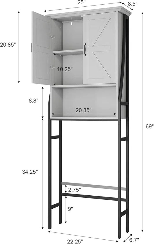Over The Toilet Storage Cabinet, Over Toilet Bathroom Organizer with Barn Doors Above Toilet Storage Cabinet Spacesaver Rack Behind Toilet Bathroom Organizer (Gray) - ModernBath
