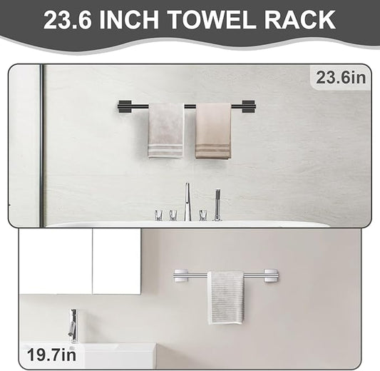 10 Pieces Matte Black Towel Bar Set, Double Dase Toilet Paper Holder Bathroom Hardware Set, 23.6 Inch Stainless Steel Towel Rack for Bathroom Wall Mounted