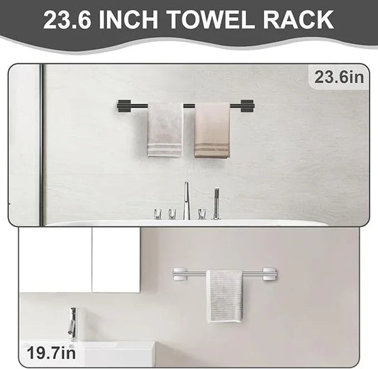 10 Pieces Matte Black Towel Bar Set, Double Dase Toilet Paper Holder Bathroom Hardware Set, 23.6 Inch Stainless Steel Towel Rack for Bathroom Wall Mounted - ModernBath