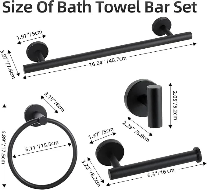Matte Black Bathroom Hardware Set, Bathroom Towel Holder Bar Set 10 Pieces, SUS304 Stainless Steel Bathroom Towel Rack Set Wall Mounted-16 Inch Towel Bar, Toilet Paper Holder, Towel Hooks, Towel Ring - ModernBath