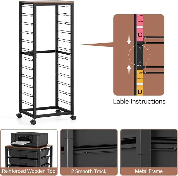 Rolling Cart with Drawers,12 Drawer Rolling Cart,Rolling storage cart with drawers,Black Rolling Drawer Cart,Teacher Rolling Cart for Classroom Storage,Craft Cart with Wooden Tabletop - ModernBath