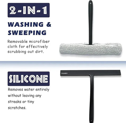12 Inch Silicone Shower Squeegee for Glass Doors with Hook – Streak-Free Window Cleaner for Bathroom, Mirror, Tile & Car, No Scratch Squeegee with Metal Core (Black) - ModernBath