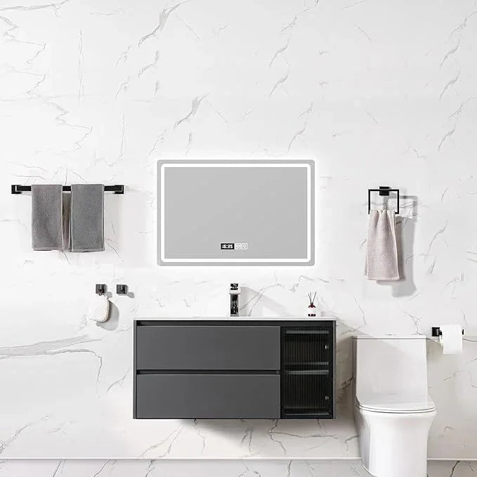 Bathroom Hardware Accessories Set 10 Pieces Matte Black Towel Bar Set 24 Inch, Towel Rack Rings Stainless Steel Bath Coat Hooks Wall Mounted Toilet Paper Holder - ModernBath