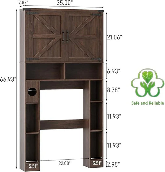 Vabches Over The Toilet Storage Cabinet, Farmhouse Storage Cabinet Over Toilet with 2 Barn Doors ,Toilet Paper Holder Stand,Home Space-Saving Toilet Rack, for Laundry, Restroom, Bathroom.Espresso. - ModernBath