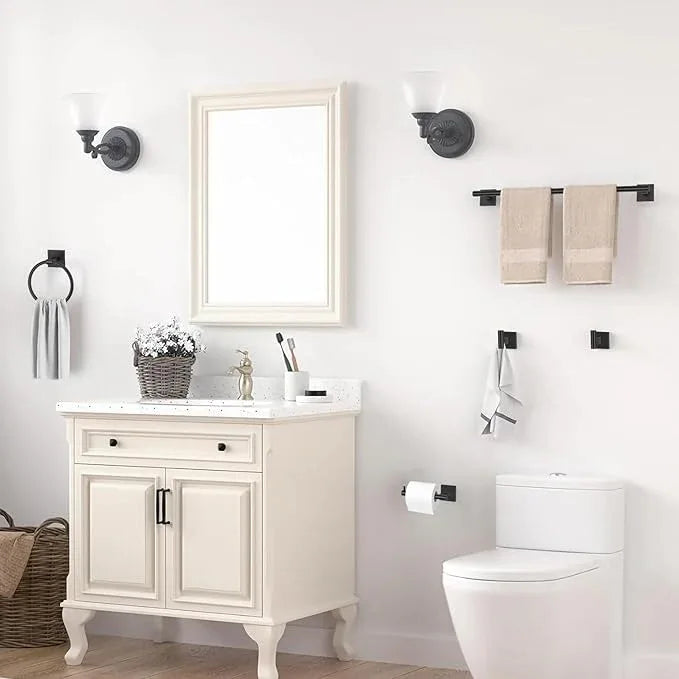 Matte Black Bathroom Hardware Accessories Towel Bar Set, 10 Pieces Bathroom Towel Bar Holder Set, 23.6 Inch Stainless Steel Toilet Paper Holder Towel Racks for Bathroom Wall Mounted - ModernBath