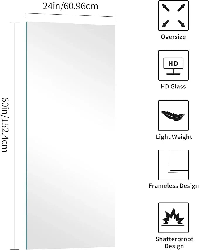 KOCUUY Frameless Mirror, 60"x24" Large Bathroom Mirror for Over Sink, Unframed Mirrors for Wall Upgraded Shatterproof Design, Modern Decorative for Bedroom, Living Room, Entryway - ModernBath