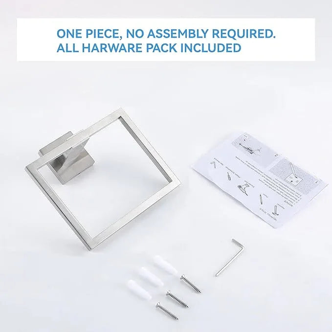LANC Hand Towel Rings for Bathroom Wall Mount Brushed Finished Square Hand Towel Holder for Kitchen Towel Holder Lavatory SUS304 Stainless Steel Contemporary Style Shower Towel Racks Hanger, A8896BN - ModernBath