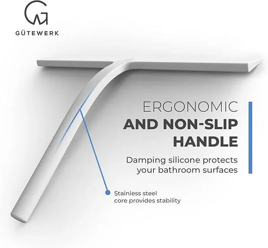 GÜTEWERK Shower Squeegee for Glass Doors, Silicone Window Squeegee, Bathroom and Glass Cleaning - White - 11 Inch - ModernBath