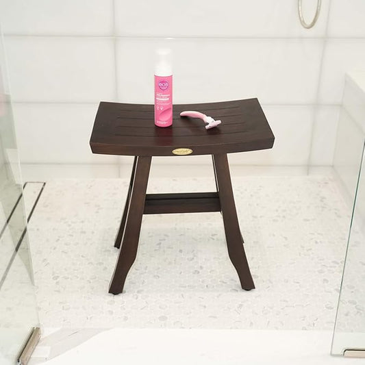 DecoTeak Teak Shower Bench – 18 Inch Waterproof Wooden Seat for Inside Shower Spa-Quality Shower Chair | Curved Seat for Adults | Non-Slip Feet | Holds Up to 250 lbs