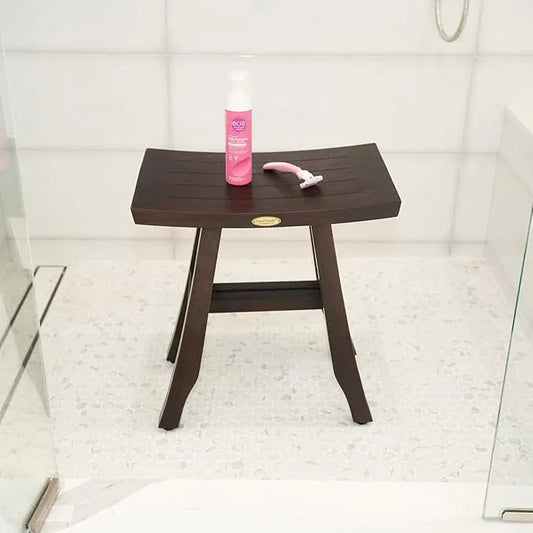 DecoTeak Teak Shower Bench – 18 Inch Waterproof Wooden Seat for Inside Shower Spa-Quality Shower Chair | Curved Seat for Adults | Non-Slip Feet | Holds Up to 250 lbs - ModernBath