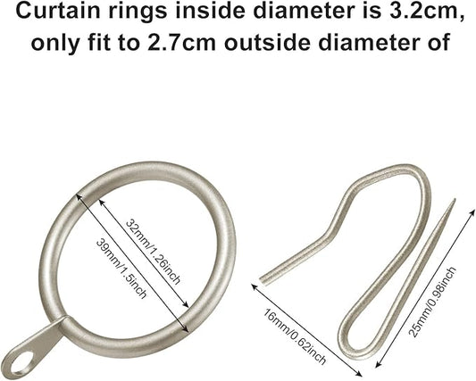 Hotop 30 Pcs Metal Drapery Curtain Rings 0.98/1.26/1.65 inch Interior Diameter and 30 Pcs Hanging Curtain Drapery Pin Hooks for Window Door Shower(Champagne Gold,32 mm)