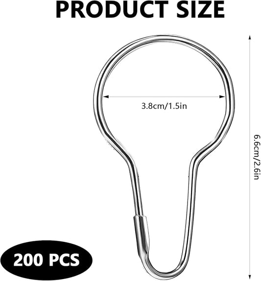 200 PCS Shower Curtain Hooks, Rust-Proof Metal Bathroom Curtain Rings for Bathroom Shower Rods Curtains(Silver)