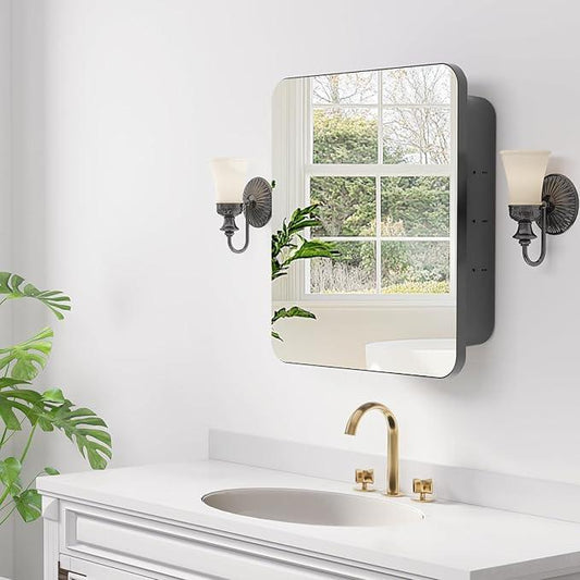 Rresyet 18 x 20 Bathroom Mirror Cabinet with Adjustable Shelves, Bathroom Mirror with Storage, Recessed or Wall Mounted Medicine Cabinet for Skin Products, Beauty Tools etc - ModernBath