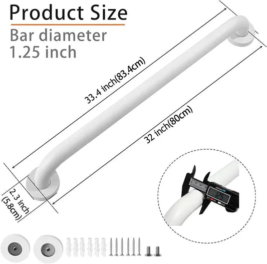 Rackickyer Shower Grab Bar, 2 Pack 32 Inch White Bathroom Grab Bar, 1.25" Diameter 304 Stainless Steel Anti-Slip Grab Bars for Bathtubs and Showers, Handicap Shower Grab Bar for Seniors Elderly - ModernBath