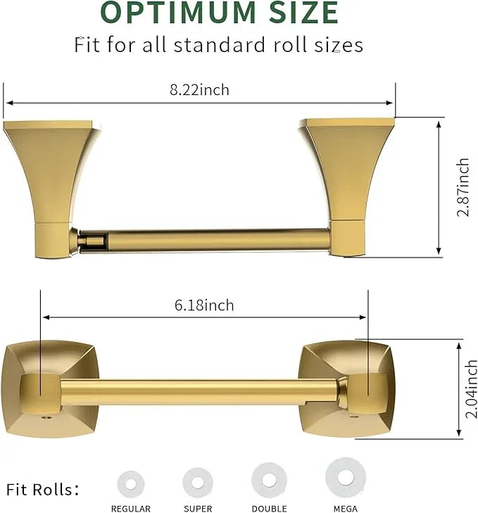 Toilet Paper Holder Wall Mount Brushed Gold Double Post Pivoting Tissue Roll Holder Stainless Steel and Zinc Alloy for Bathroom RV Commercial - ModernBath
