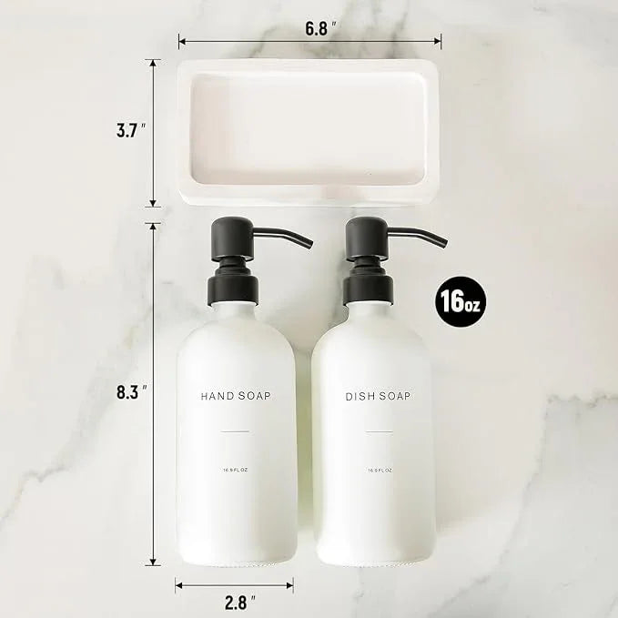 Prus Waso Kitchen Soap Dispenser Set, White Soap Dispenser with Black Stainless Steel Pump, Perfect for Modern Kitchen Decor. (White) - ModernBath