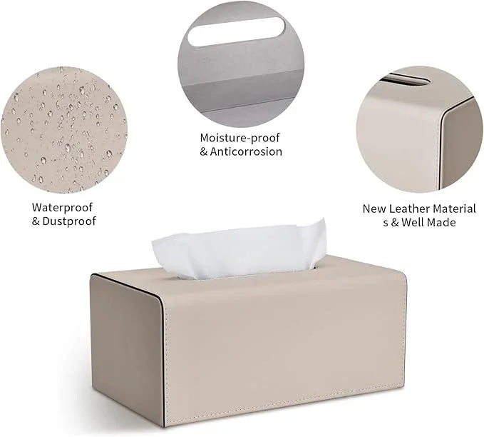 Tissue Box Cover, PU Leather Rectangular Tissue Box Holder with Magnetic Bottom Cover for Facial Tissues/Napkins, Office & Living Room Decor Box for Standard 120-count (3-Ply) 160-count (2-Ply) Beige - ModernBath