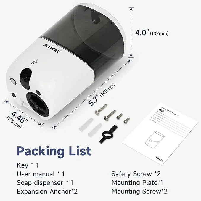 AIKE Liquid Automatic Wall Mount Soap Dispenser,Battery Operated Model AK1216,White - ModernBath