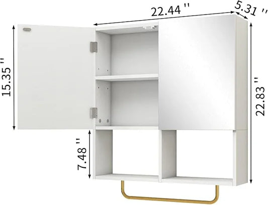 Wall Mounted Storage Cabinet with Mirror & Adjustable Shelves- Bathroom Medicine Cabinet with Towel Bar for Bathroom, Laundary, Enterway,Bedroom - ModernBath