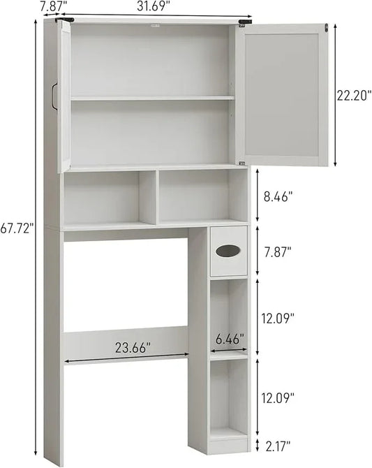 Vabches Over The Toilet Storage Cabinet, Farmhouse Bathroom Cabinet Over Toilet with Paper Holder, Rustic Bathroom Storage Organizer with Doors, White - ModernBath