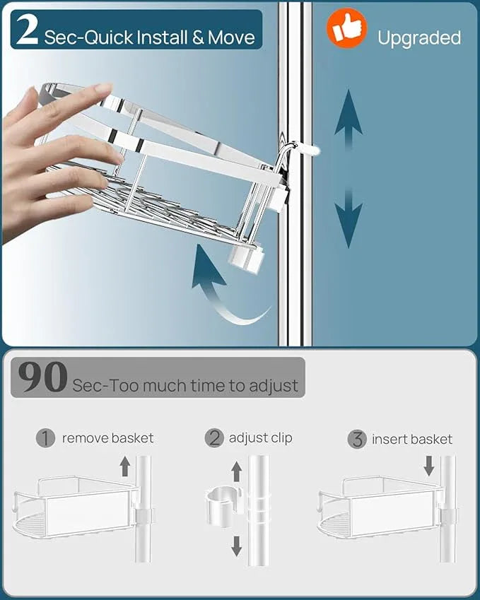 SEIRIONE Rustproof Shower Corner Caddy Organizer for Bathroom, 4 Adjustable Shelves with Tension Pole, for Bathtub Shampoo Accessories Storage Holder, 34 to 116 Inch Height - ModernBath