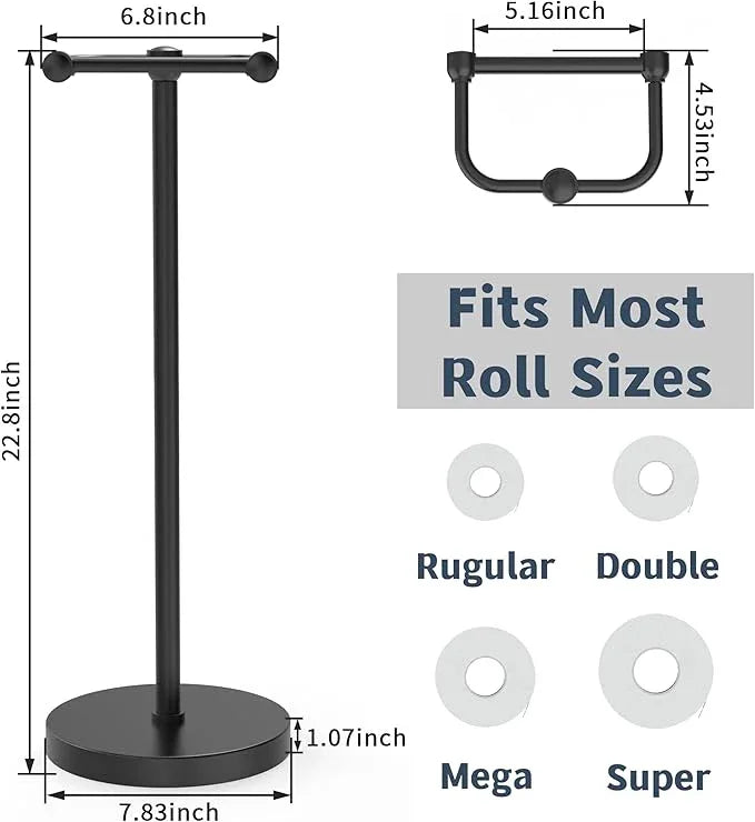 Toilet Paper Holder Stand, Modern Bathroom Free Standing Toilet Paper Roll Holder, Stainless Steel Tissue Rack, Rust-Proof & Heavy Stable Base (Matte Black) - ModernBath
