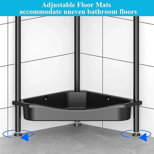 4 Tier Floor Standing Corner Shower Caddy Organizer Shelf with Hooks, Bathroom Shelves Stand Rack, Jet Black - ModernBath