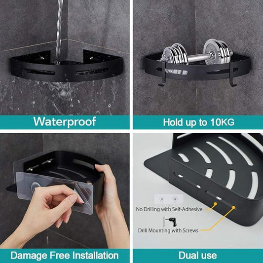 Hoomtaook Adhesive Corner Shelf Bathroom Shower Caddy Organizer for Kitchen Toilet No Drilling 2-Tier Bathroom Corner Shelves Shower Caddies - ModernBath