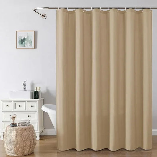 OVZME Zora 96 Inch Shower Curtain Set with 12 Plastic Hooks, Plain Fabric Taupe Shower Curtain for Bathroom - Extra Long Shower Curtain, Water Resistance, Machine Washable Soft Cloth, 72X96, Taupe - ModernBath