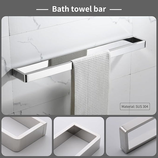 YACVCL 4-Piece Bathroom Hardware Accessories Set Polished Chrome Towel Bar Set Square Towel Holder Kit Stainless Steel Wall Mounted