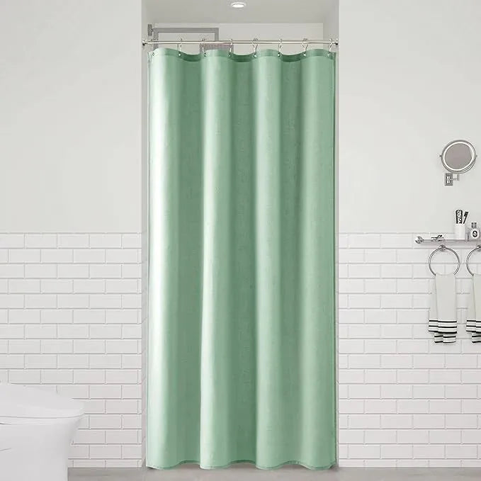 Naturoom Aqua Green 42 Inch Shower Curtain - Stall Narrow Half Linen Ultra Thick Fabric Shower Curtain Set with Hooks, Boho Farmhouse Rustic RV Camper Bath Curtains for Bathroom, 42x72 - ModernBath
