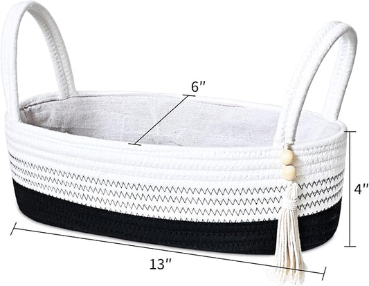 ABenkle Small Storage Basket for Toilet Tank Top - Jute Rope Woven Organizer with Handle, Boho Countertop Bathroom Decor, Toilet Paper Holder, 13x6x4 Inch