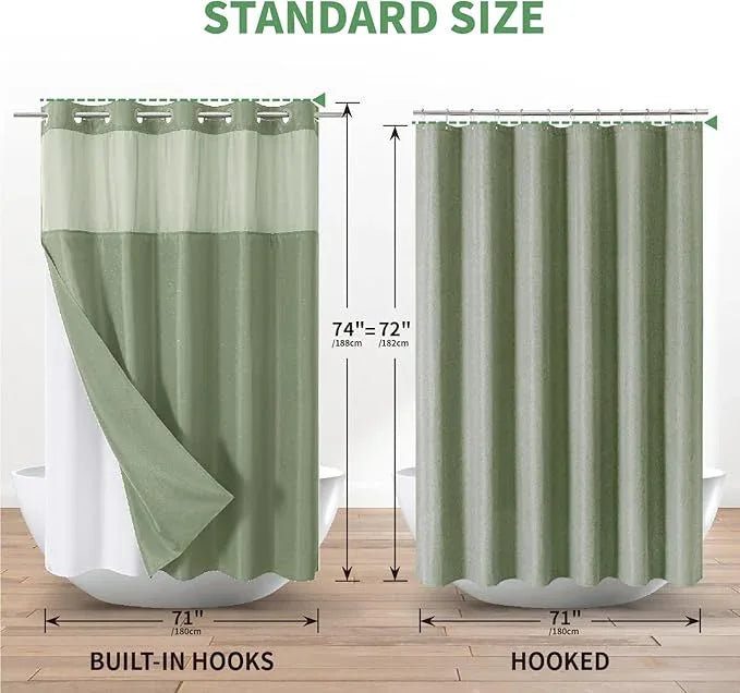 eachope Sage Green No Hook Shower Curtain with Snap-in Fabric Liner Set,Slub Textured Fabric Shower Curtains for Bathroom,Hotel Style Modern Shower Curtain,Water Repellent & Washable,71x74(72) - ModernBath