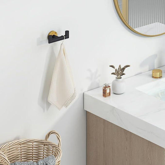 Angle Simple Double Towel Hook, Stainless Steel Hand Towel Holder for Bathroom, Coat Hook for Wall, Black and Gold - ModernBath