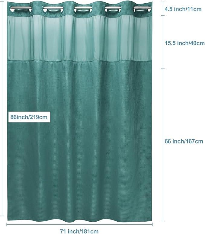 EUTXL Seaweed Green Long No Hook Shower Curtain with Snap in Liner,230GSM Waffle Weave Shower Curtains for Bathroom,71W x 86H - ModernBath