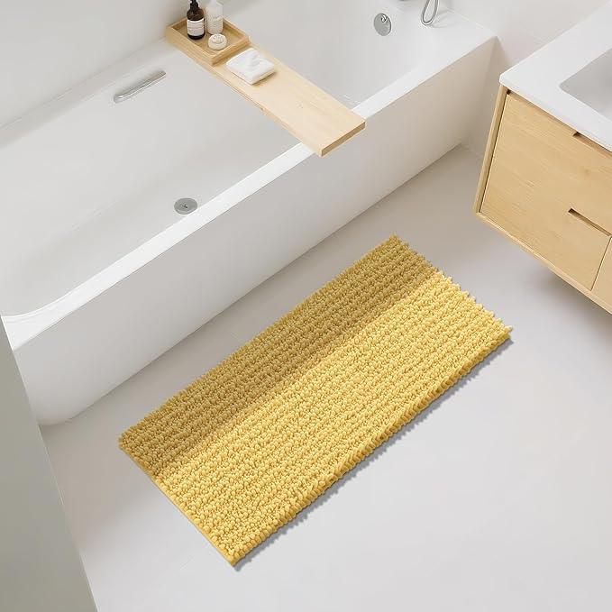 Yimobra Long Bathroom Rugs Non Slip Washable 44x24 Inch - Ultra Soft Absorbent Chenille Bath Mat, Quick Dry Shaggy Floor Carpet for Tub Shower, Yellow Home Decor Accessories - ModernBath
