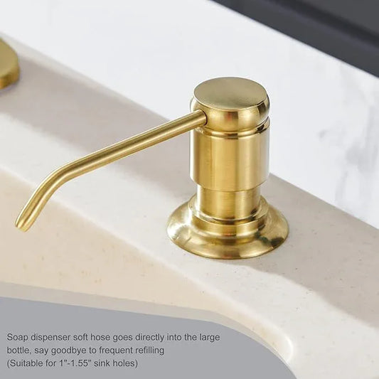Gagal Kitchen Sink Soap Dispenser (Brushed Gold) and Extension Tube Kit for Kitchen Sink, Complete Brass Head with 40" Silicone Tube Connect to The Bottle Directly, Say Goodbye to Frequent Refills - ModernBath