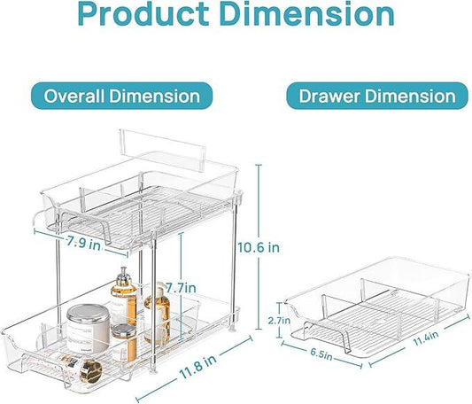 Vtopmart 4 Pack 2 Tier Bathroom Under Sink Organizers and Storage, Clear Kitchen Pantry Organization, Pull Out Medicine Cabinet Organizer with Movable Dividers - ModernBath